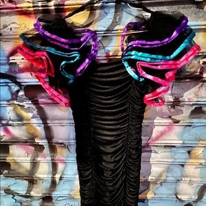 Size 5 vintage newwave dress by NADINE exaggerated ruffle shoulders union made.